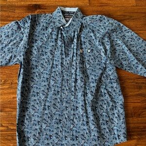 Wrangler Men's Blue Patterned Button Down Shirt